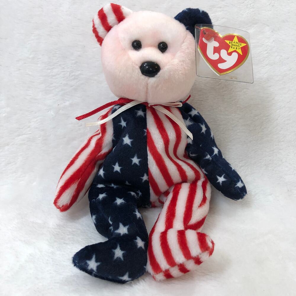 Ty Beanie Babies "Spangle" Patriotic Bear Plush Stuffed Toy Retired Rare (KR)